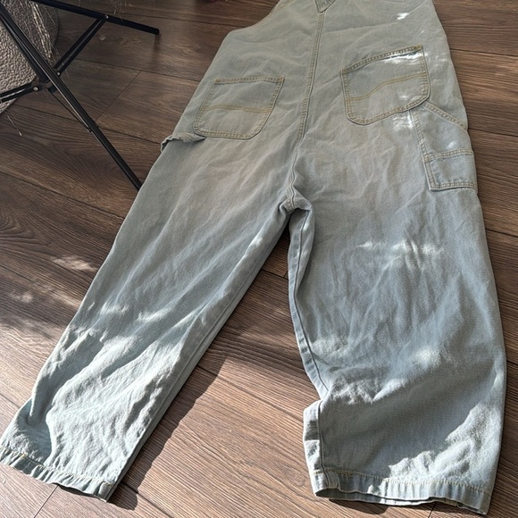 Distressed light blue drop crotch Japanese denim overalls one size baggy - Picture 8 of 10